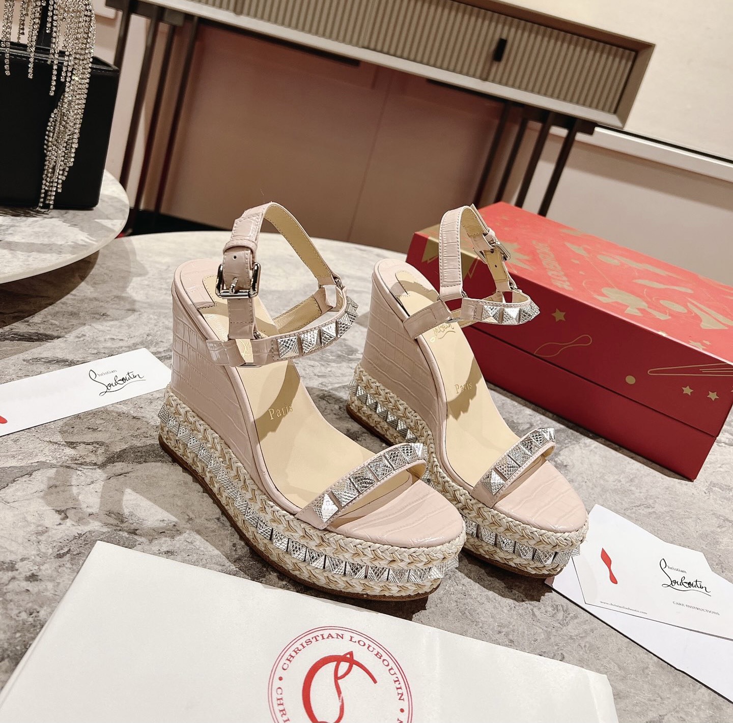 Bagsaaa Chr1st1an Louboutin Pyraclou 110 Patent Leather Wedge Sandals