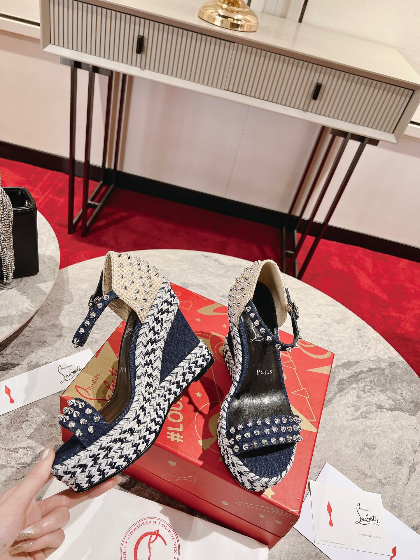 Bagsaaa Chr1st1an Louboutin Madmonica Wedge Blue Denim