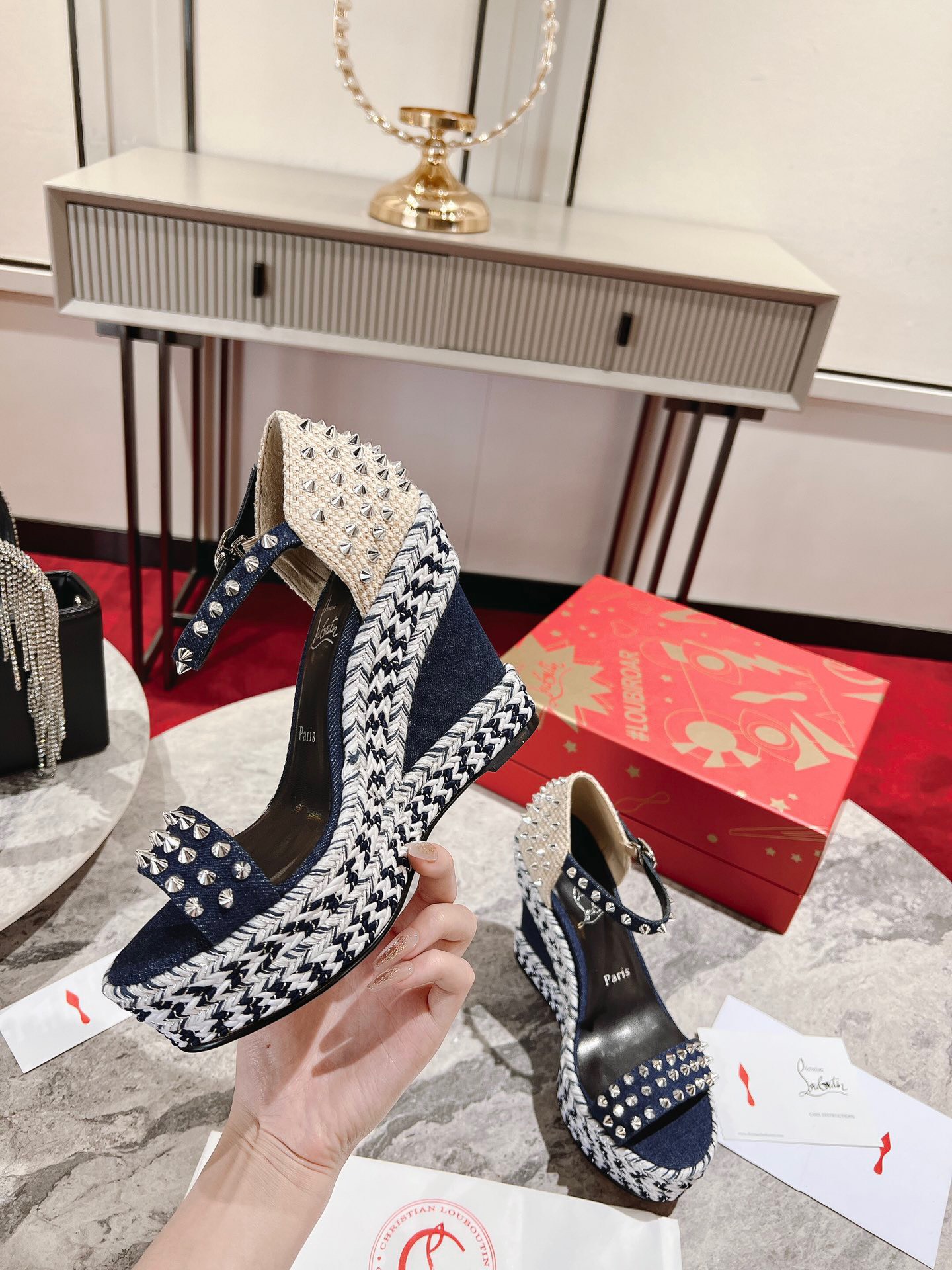 Bagsaaa Chr1st1an Louboutin Madmonica Wedge Blue Denim