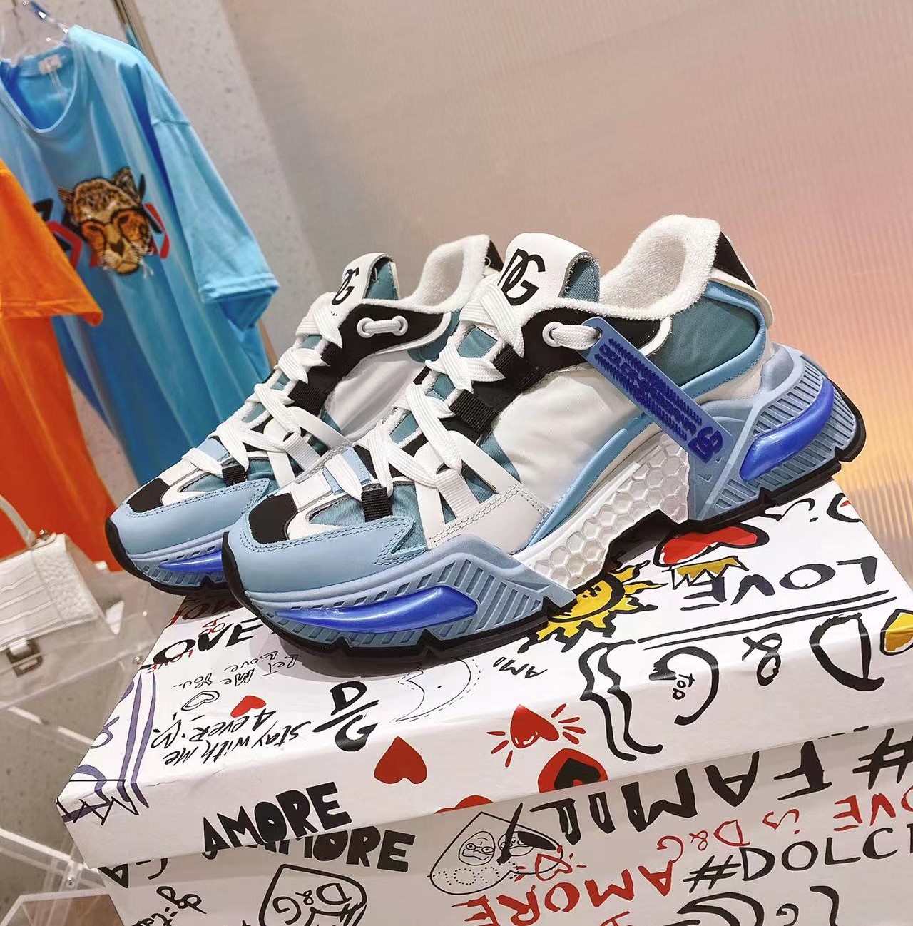 Bagsaaa Dolce & Gabbana Mixed Material Air Master Blue Sneakers 