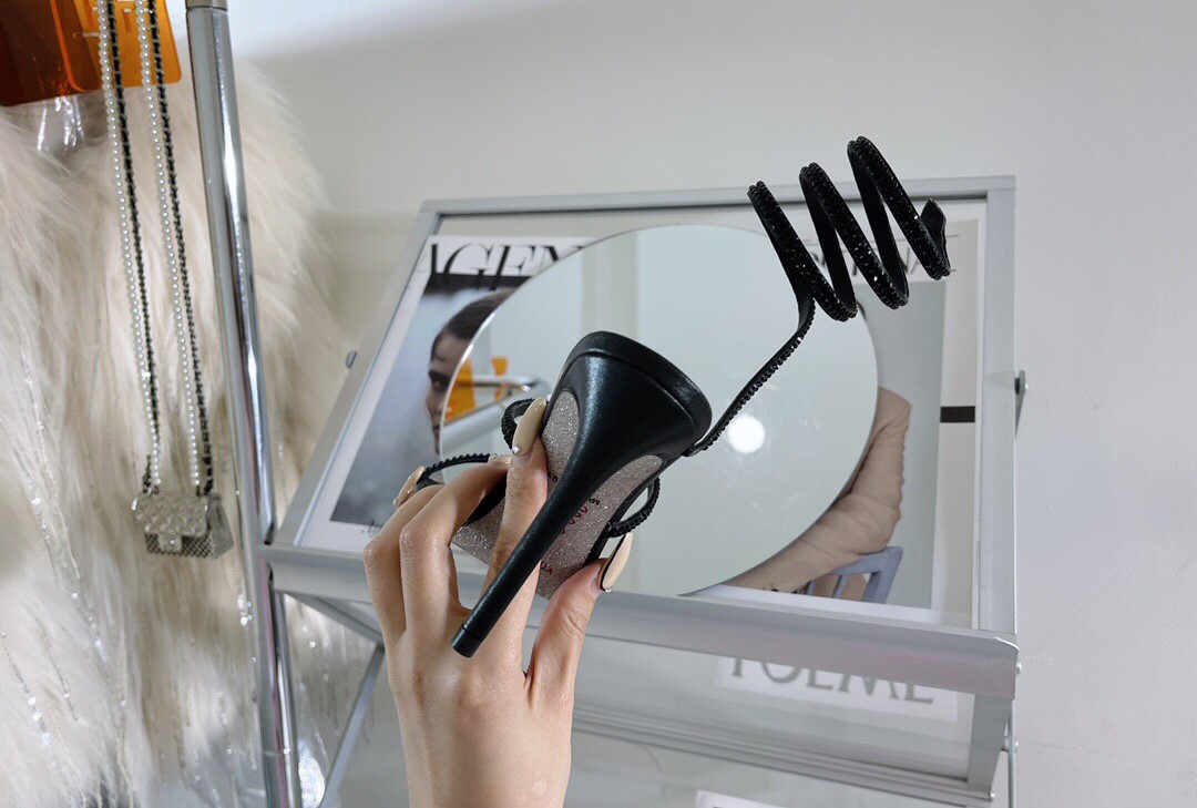 Bagsaaa Rene Caovilla Jewel Black Sandals Cleo Snake Arrown Toe