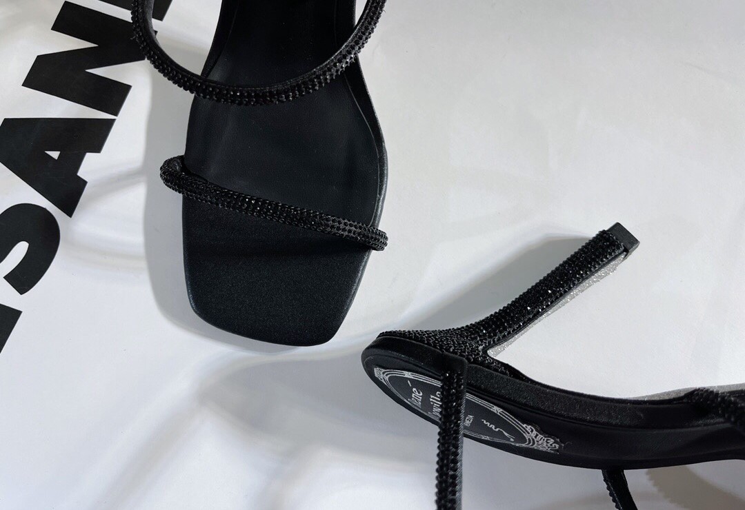 Bagsaaa Rene Caovilla Jewel Black Sandals Cleo Snake Round Toe