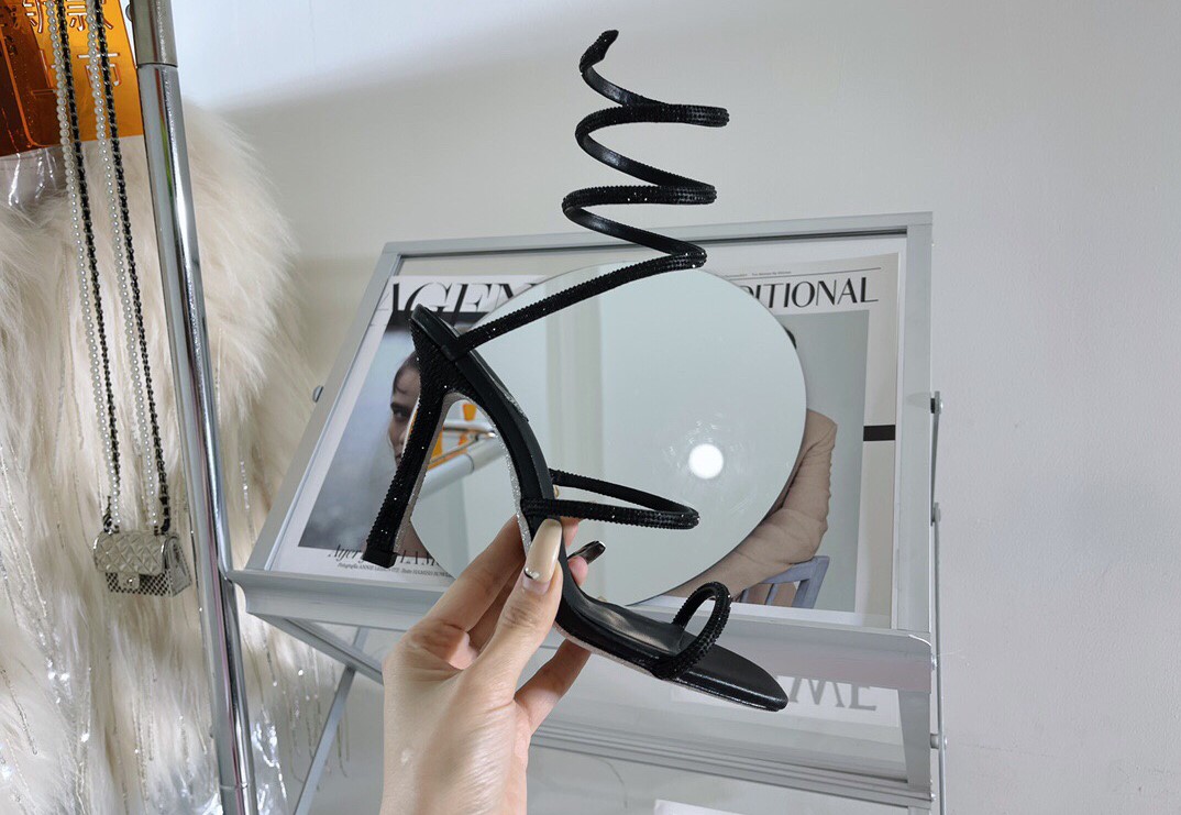 Bagsaaa Rene Caovilla Jewel Black Sandals Cleo Snake Round Toe