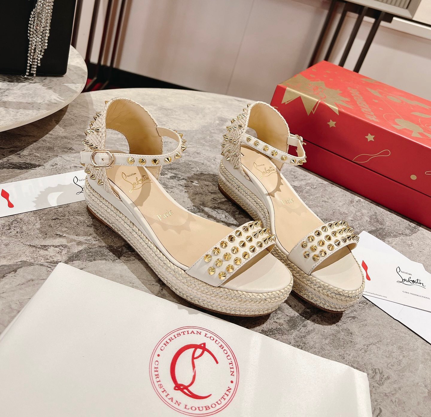 Bagsaaa Chr1st1an Louboutin Madmonica Flat Wedge Sandals White