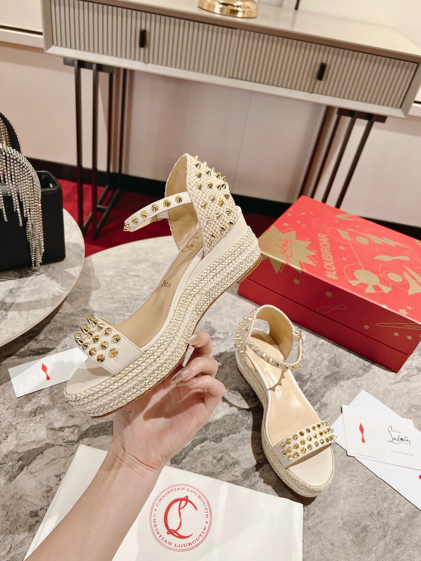 Bagsaaa Chr1st1an Louboutin Madmonica Flat Wedge Sandals White