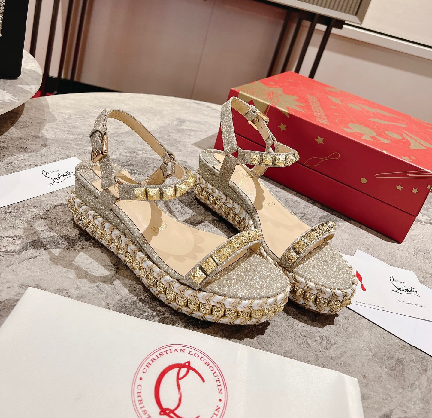 Bagsaaa Chr1st1an Louboutin Madmonica Flat Wedge Sandals Grey