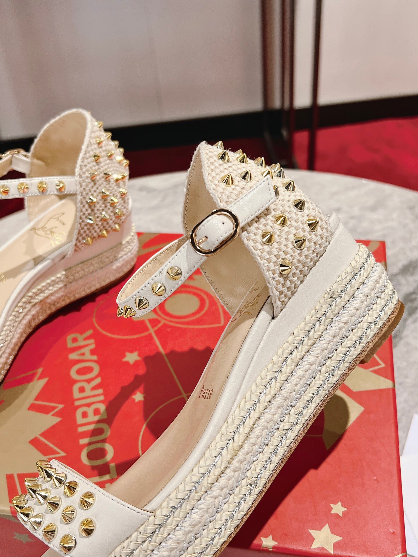 Bagsaaa Chr1st1an Louboutin Madmonica Flat Wedge Sandals Grey