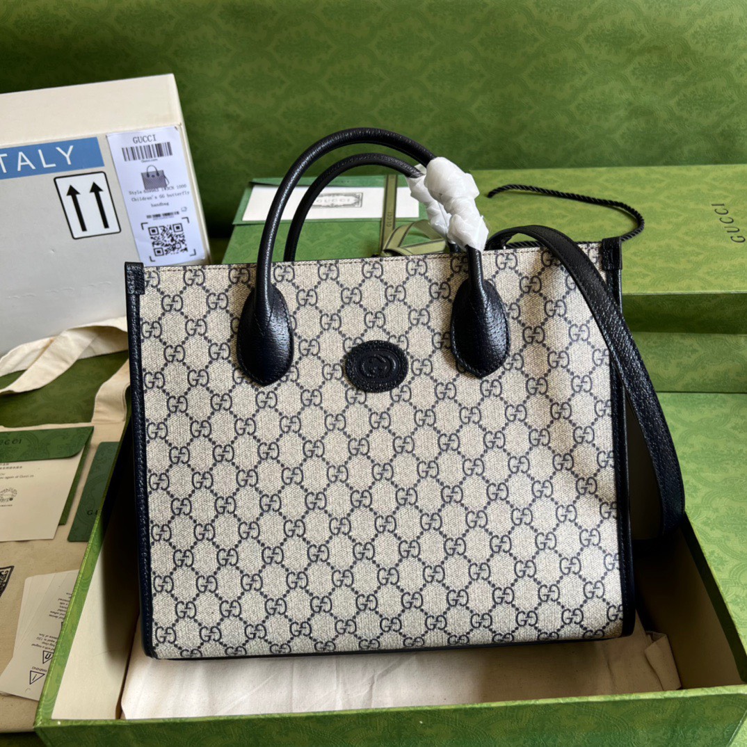 Bagsaaa Gvc*1 Interlocking G Tote Beige and blue GG Svp*me canvas - W31cm x H26.5cm x D14cm
