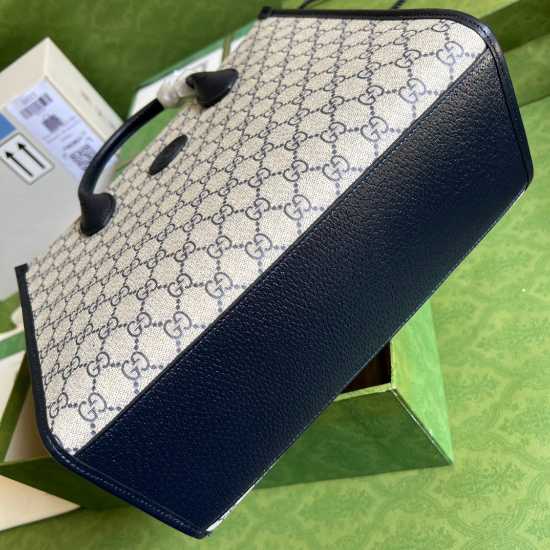 Bagsaaa Gvc*1 Interlocking G Tote Beige and blue GG Svp*me canvas - W31cm x H26.5cm x D14cm
