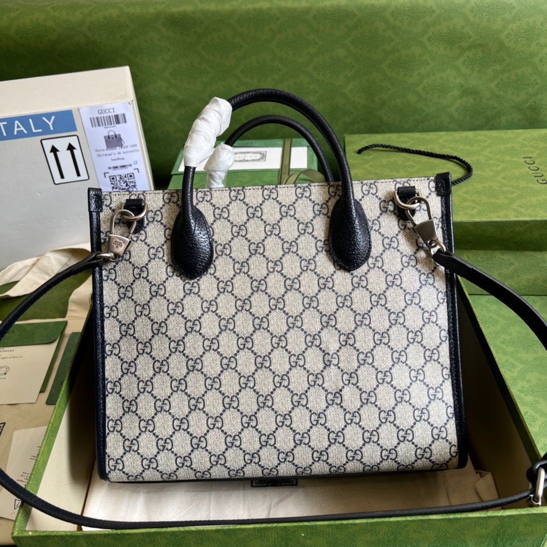 Bagsaaa Gvc*1 Interlocking G Tote Beige and blue GG Svp*me canvas - W31cm x H26.5cm x D14cm