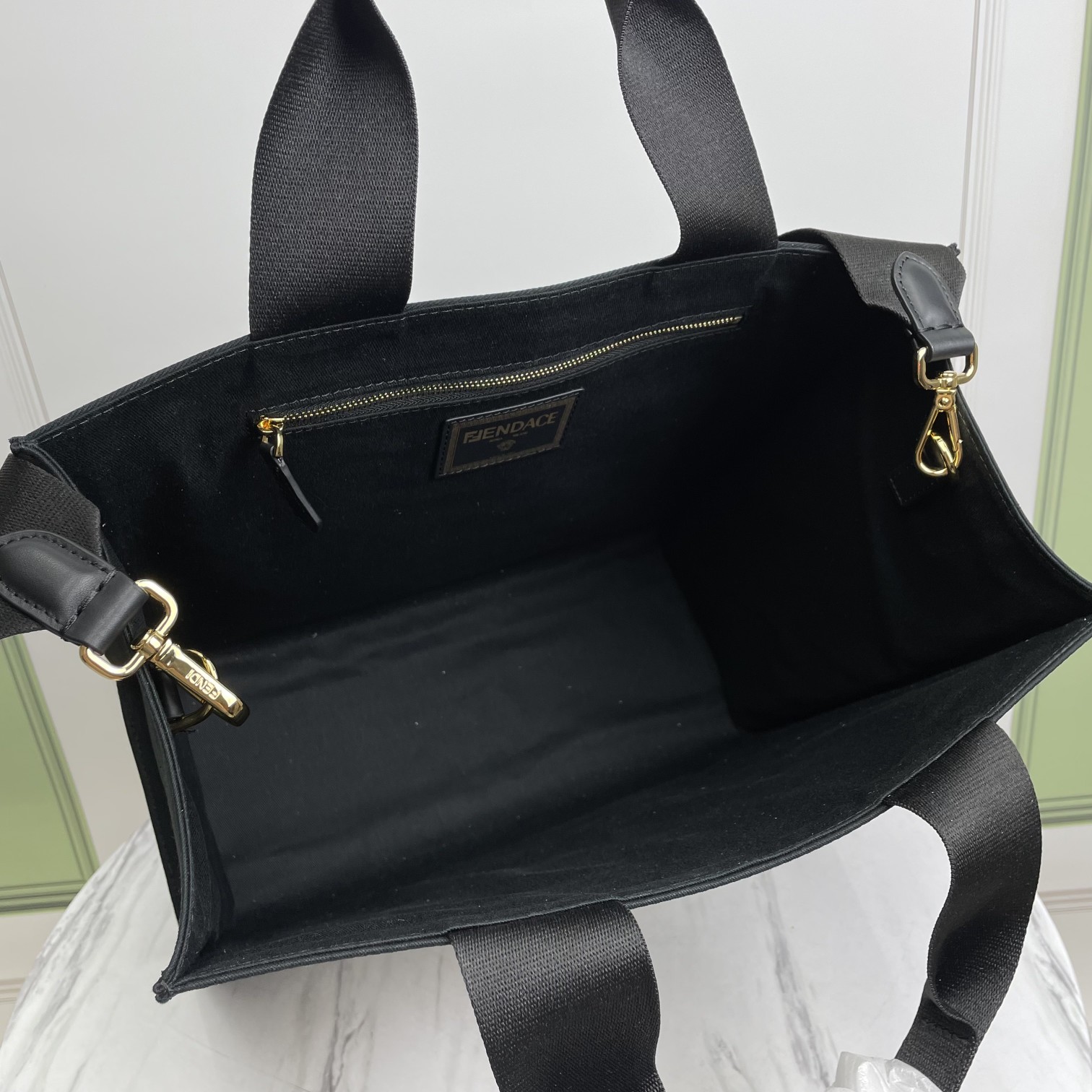 Bagsaaa F**di Fendace Embroidered Canvas Logo Medium Black Bag