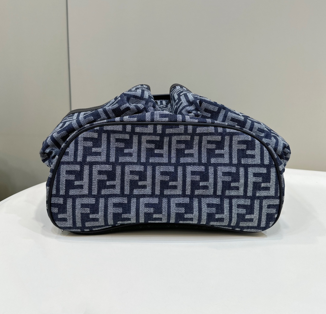 Bagsaaa F**di Black Strike Backpack In Denim With Jacquard Ff Monogram Medium - 31.5*16*36CM