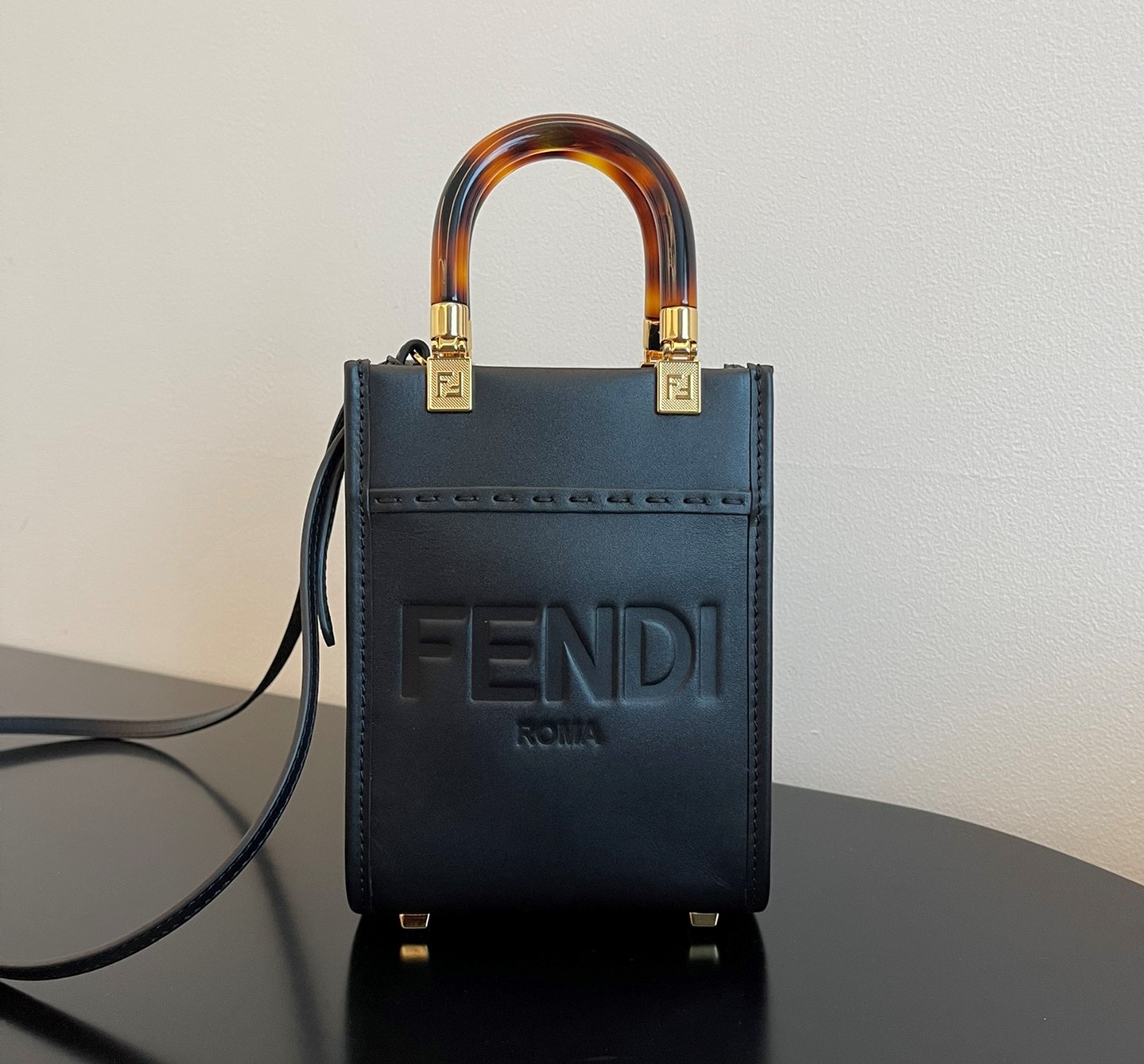 Bagsaaa F**di Mini Sunshine Shopper Black Leather - 18x13x6.5cm