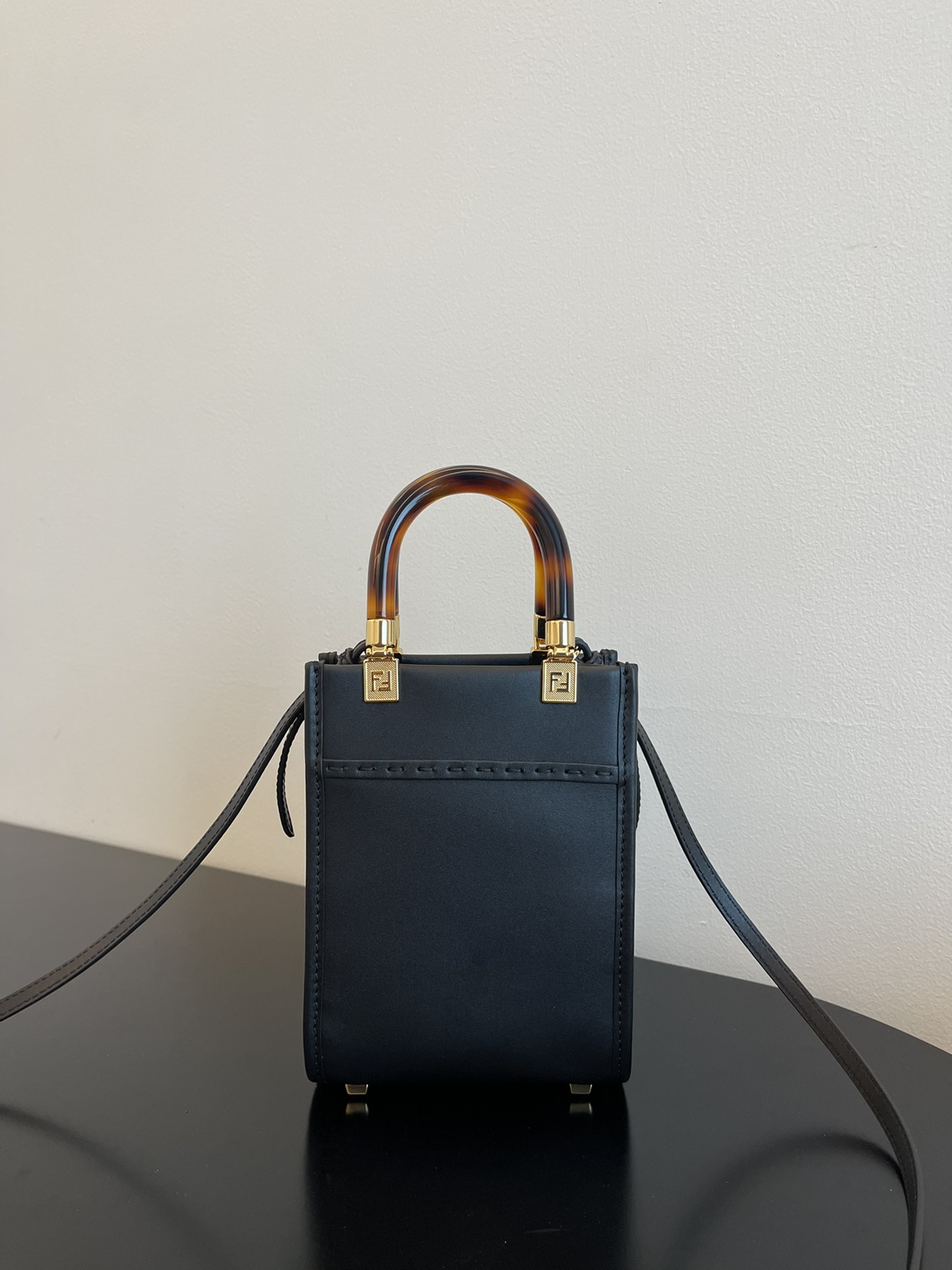 Bagsaaa F**di Mini Sunshine Shopper Black Leather - 18x13x6.5cm