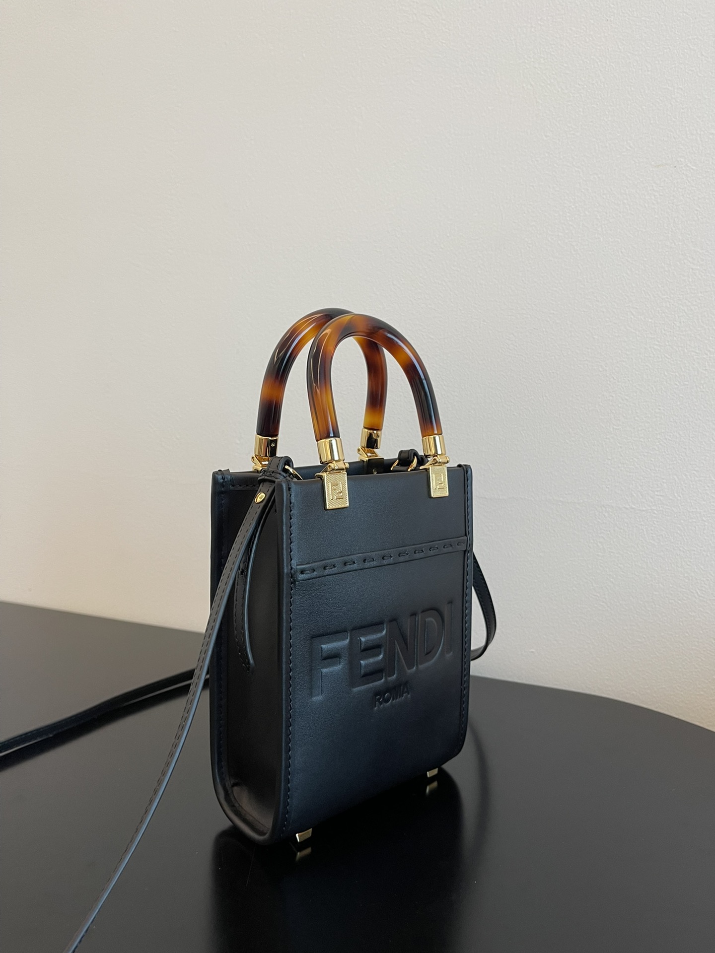 Bagsaaa F**di Mini Sunshine Shopper Black Leather - 18x13x6.5cm