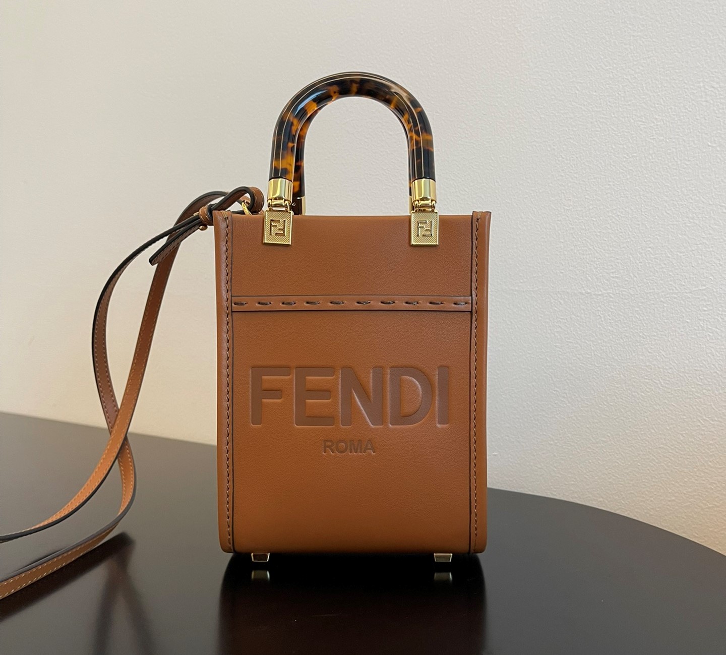 Bagsaaa F**di Mini Sunshine Shopper Brown Leather - 18x13x6.5cm