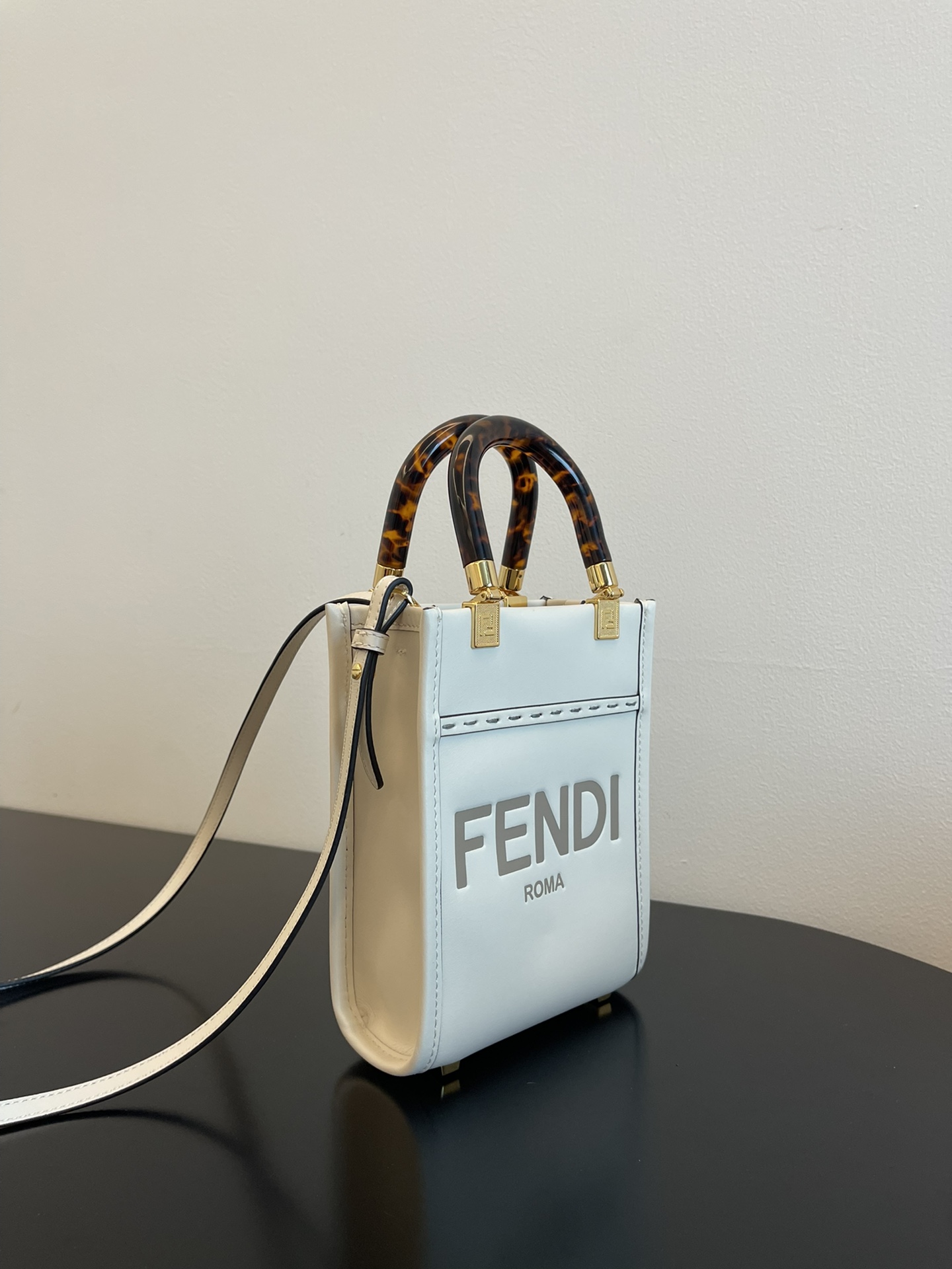 Bagsaaa F**di Mini Sunshine Shopper White Leather - 18x13x6.5cm