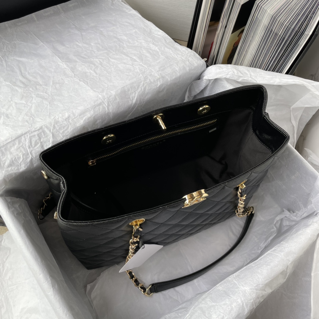 Bagsaaa Ch**el Black Quilted Caviar Tote - 31*23*14cm