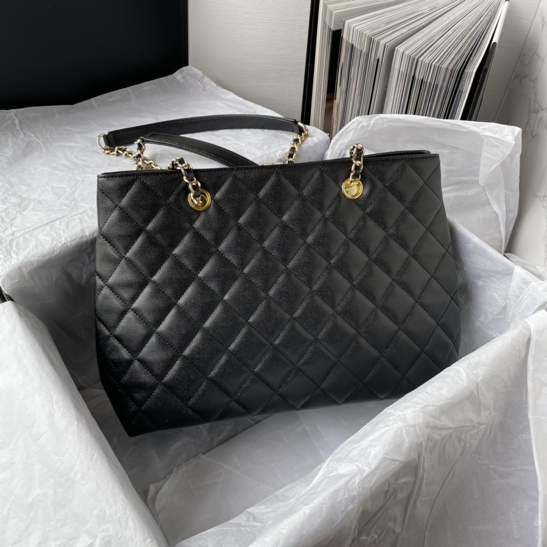 Bagsaaa Ch**el Black Quilted Caviar Tote - 31*23*14cm