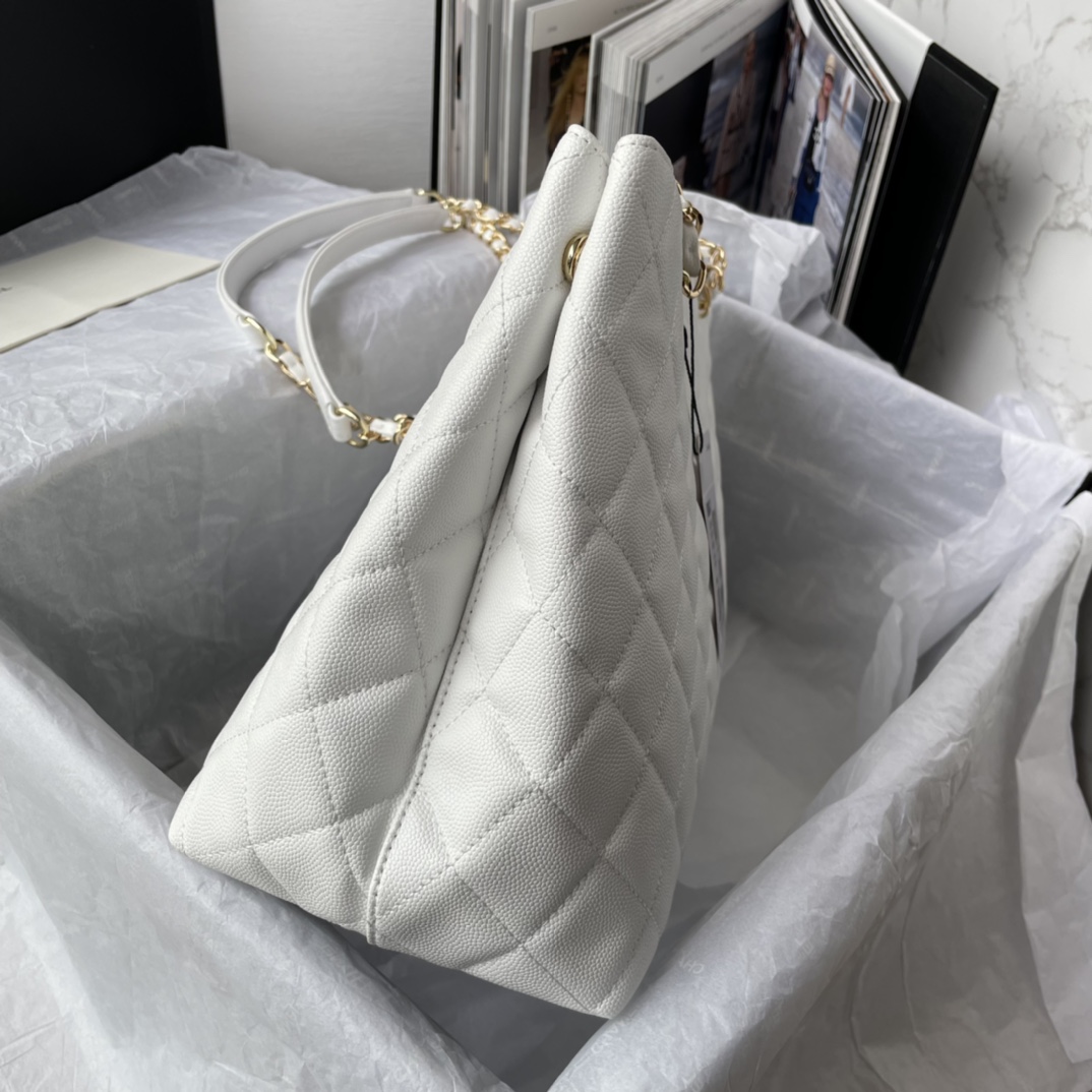 Bagsaaa Ch**el White Quilted Caviar Tote - 31*23*14cm