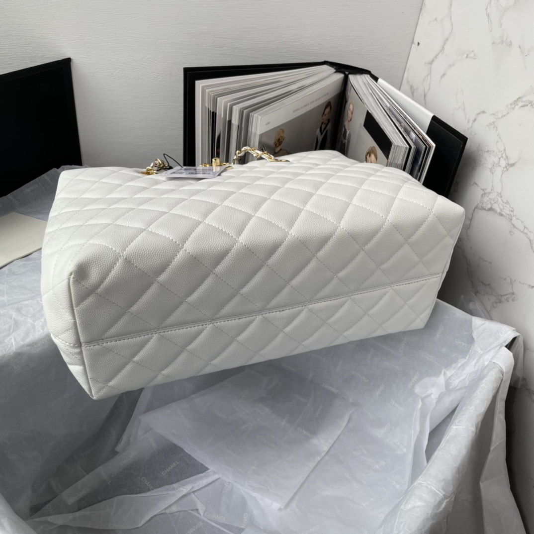 Bagsaaa Ch**el White Quilted Caviar Tote - 31*23*14cm