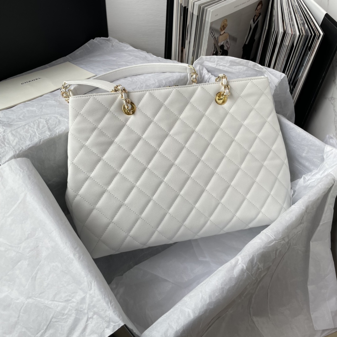 Bagsaaa Ch**el White Quilted Caviar Tote - 31*23*14cm