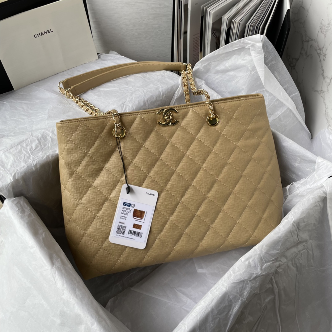 Bagsaaa Ch**el Beige Quilted Caviar Tote - 31*23*14cm