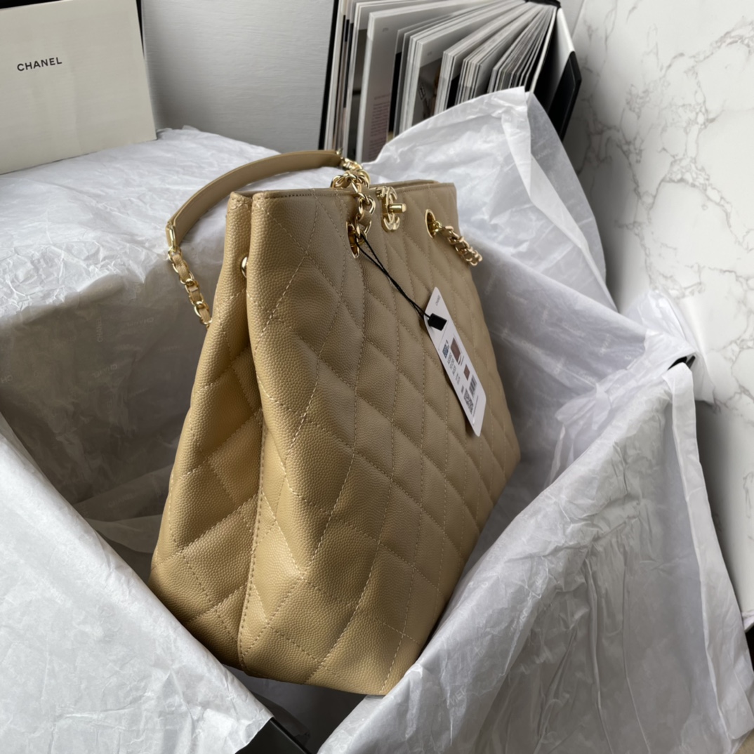 Bagsaaa Ch**el Beige Quilted Caviar Tote - 31*23*14cm