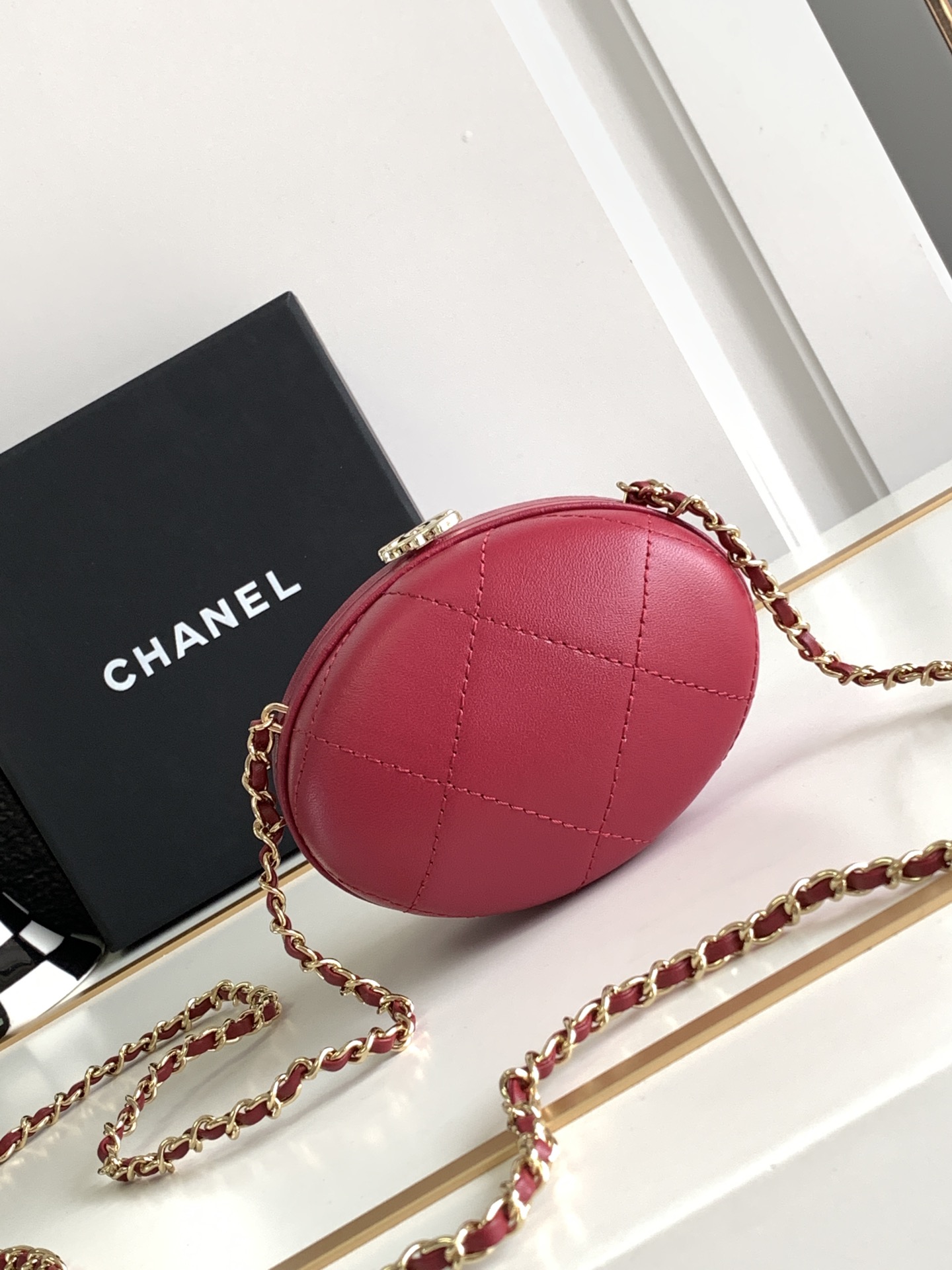 Bagsaaa Ch**el Clutch With Chain AP3252 Dark Purple - 8.5x12x6cm