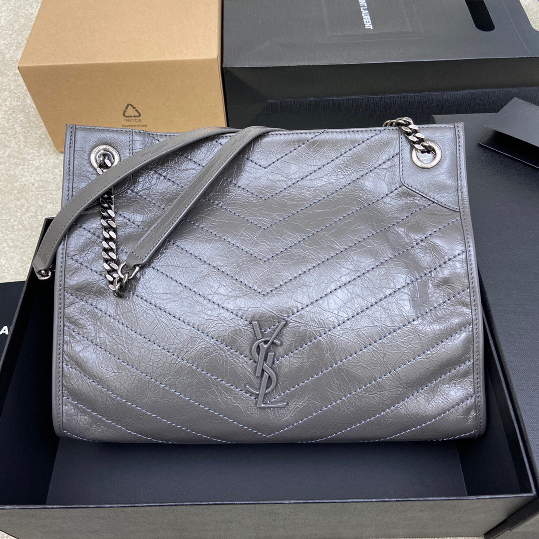 Bagsaaa Y51 Niki Shopping In Vintage Dark Grey Leather - 33 X 27 X 11,5 CM