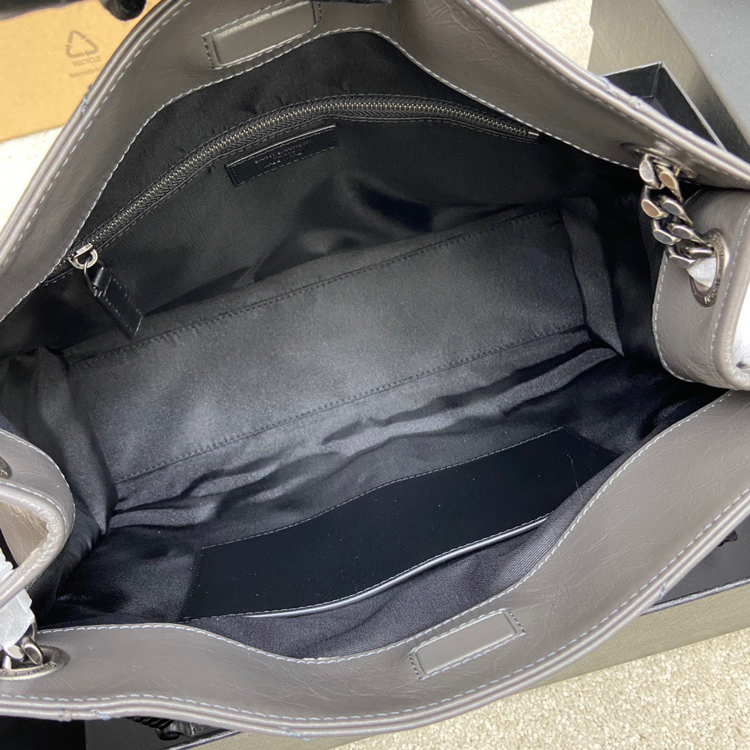 Bagsaaa Y51 Niki Shopping In Vintage Dark Grey Leather - 33 X 27 X 11,5 CM