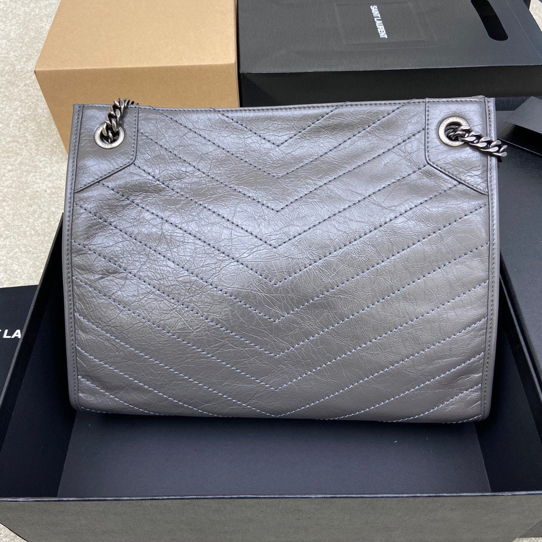 Bagsaaa Y51 Niki Shopping In Vintage Dark Grey Leather - 33 X 27 X 11,5 CM