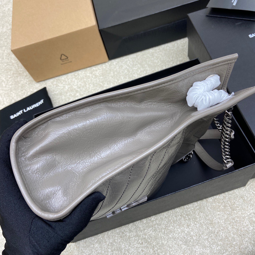 Bagsaaa Y51 Niki Shopping In Vintage Light Grey Leather - 33 X 27 X 11,5 CM