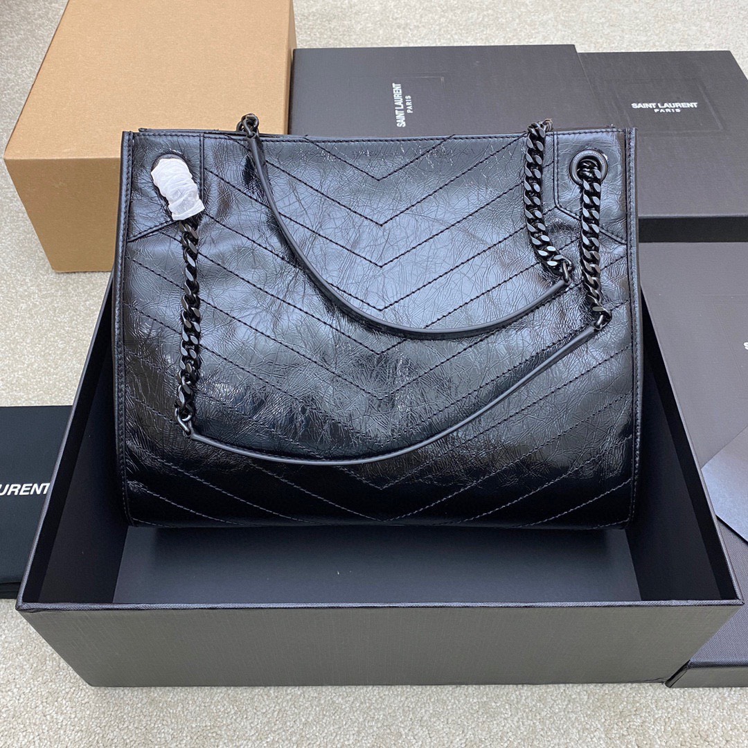 Bagsaaa Y51 Niki Shopping In Vintage Black Leather - 33 X 27 X 11,5 CM