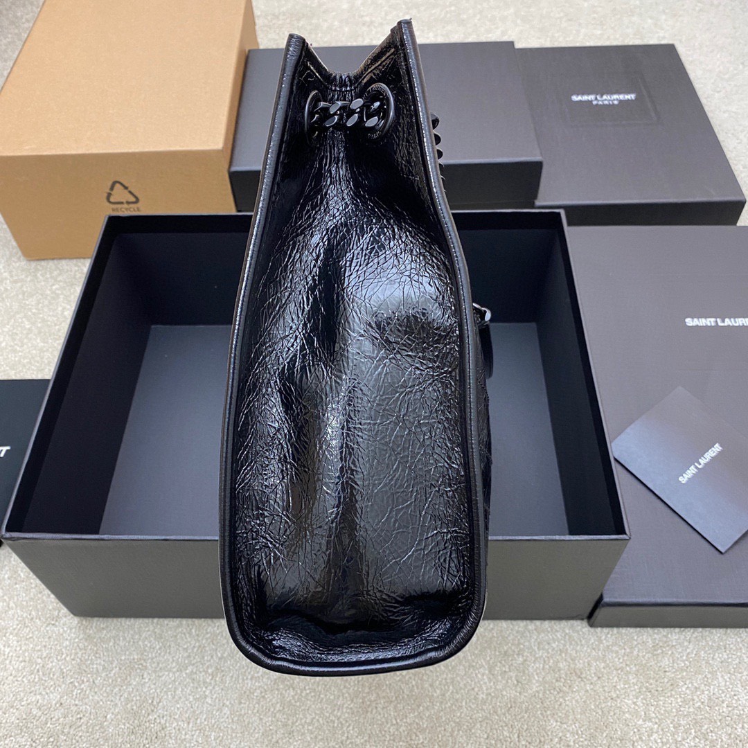 Bagsaaa Y51 Niki Shopping In Vintage Black Leather - 33 X 27 X 11,5 CM