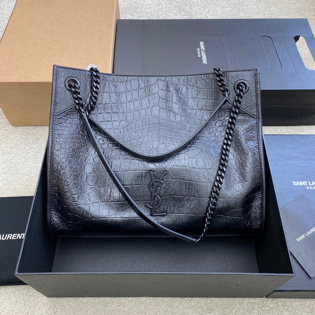 Bagsaaa Y51 Niki Shopping In Vintage Black Crocodile Embossed Leather - 33 X 27 X 11,5 CM