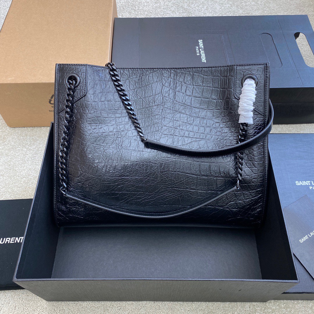 Bagsaaa Y51 Niki Shopping In Vintage Black Crocodile Embossed Leather - 33 X 27 X 11,5 CM
