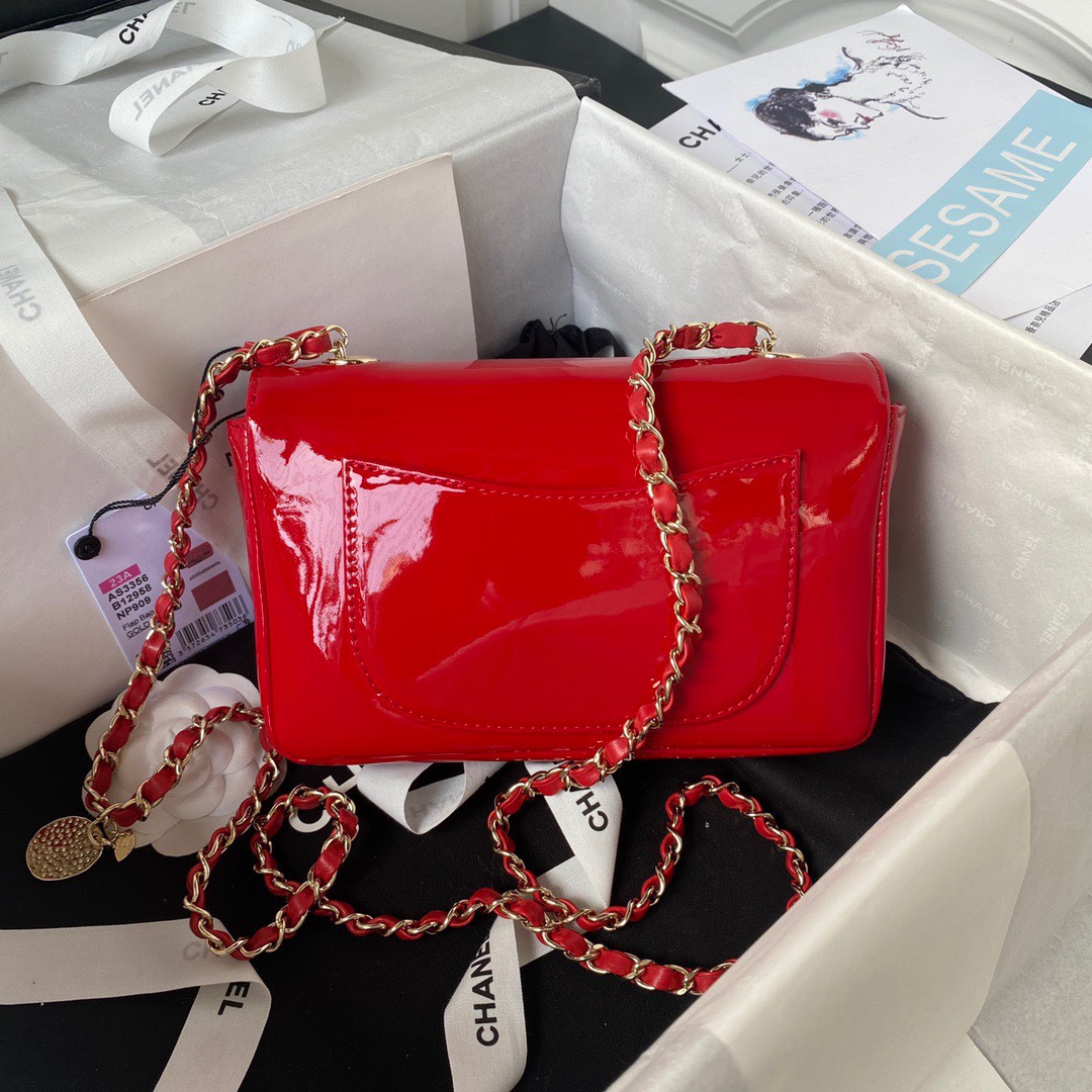 Bagsaaa Ch**el Flap Bag Flower Patent Red Leather - 20cm