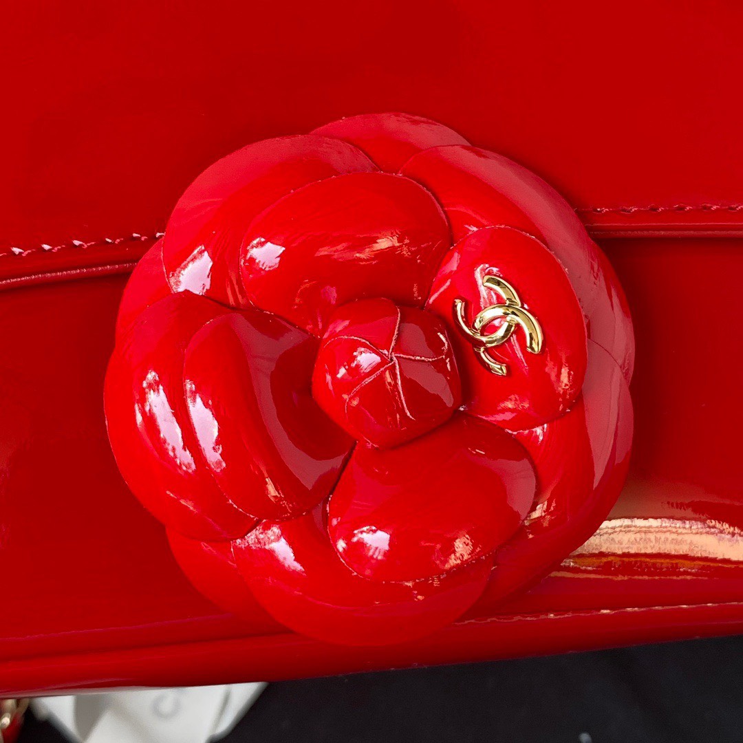 Bagsaaa Ch**el Flap Bag Flower Patent Red Leather - 20cm