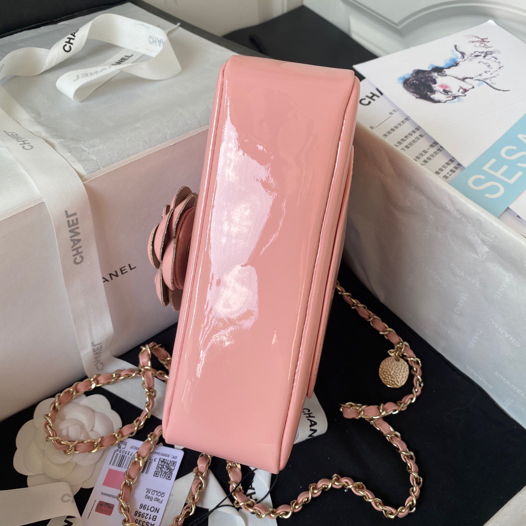Bagsaaa Ch**el Flap Bag Flower Patent Pink Leather - 20cm
