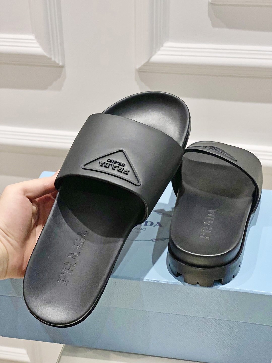 Bagsaaa Pra*a Black Rubber Slides
