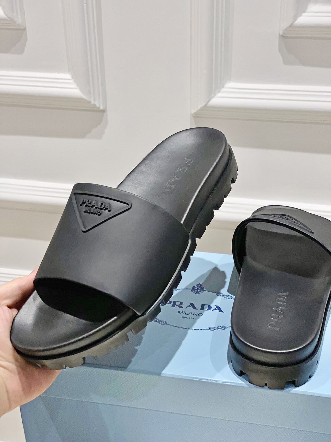 Bagsaaa Pra*a Black Rubber Slides