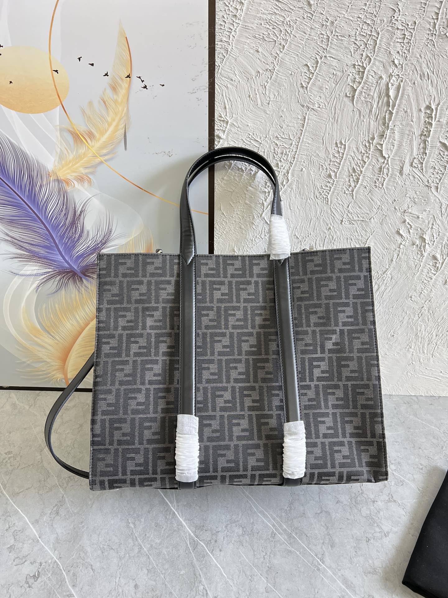 Bagsaaa F**di Shopper FF jacquard fabric black bag - 41x35x19cm