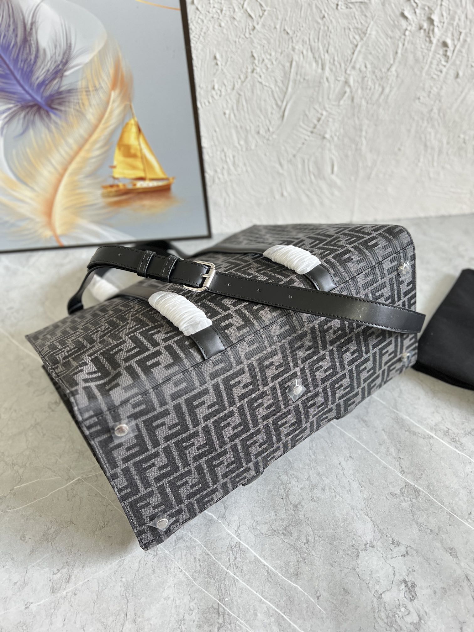 Bagsaaa F**di Shopper FF jacquard fabric black bag - 41x35x19cm
