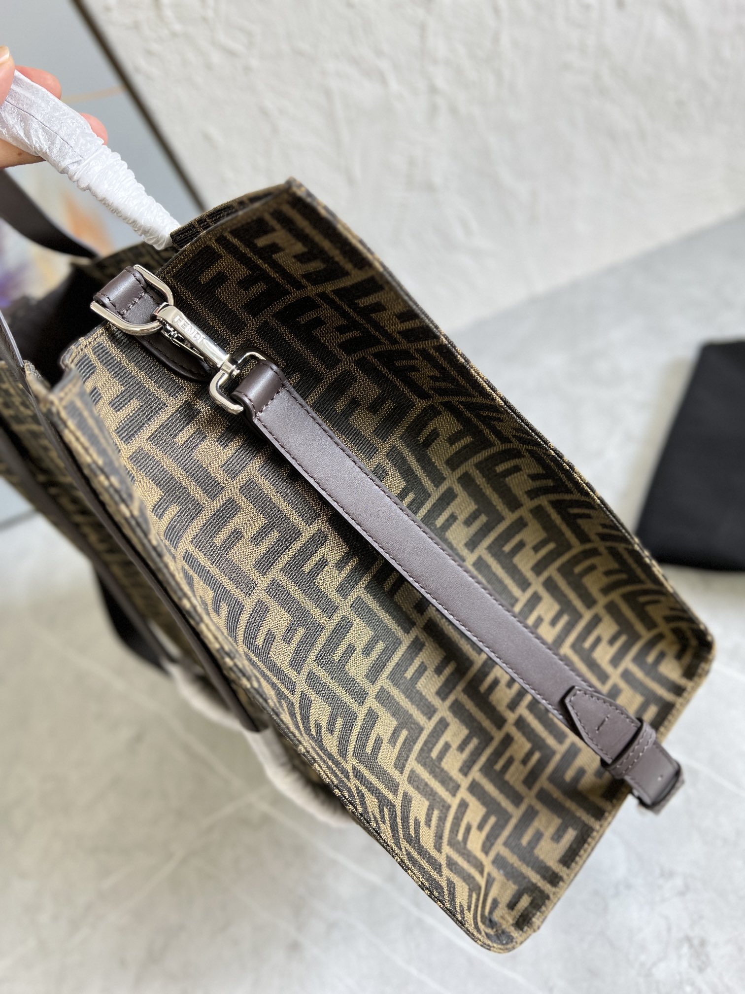 Bagsaaa F**di Shopper FF jacquard fabric brown bag - 41x35x19cm