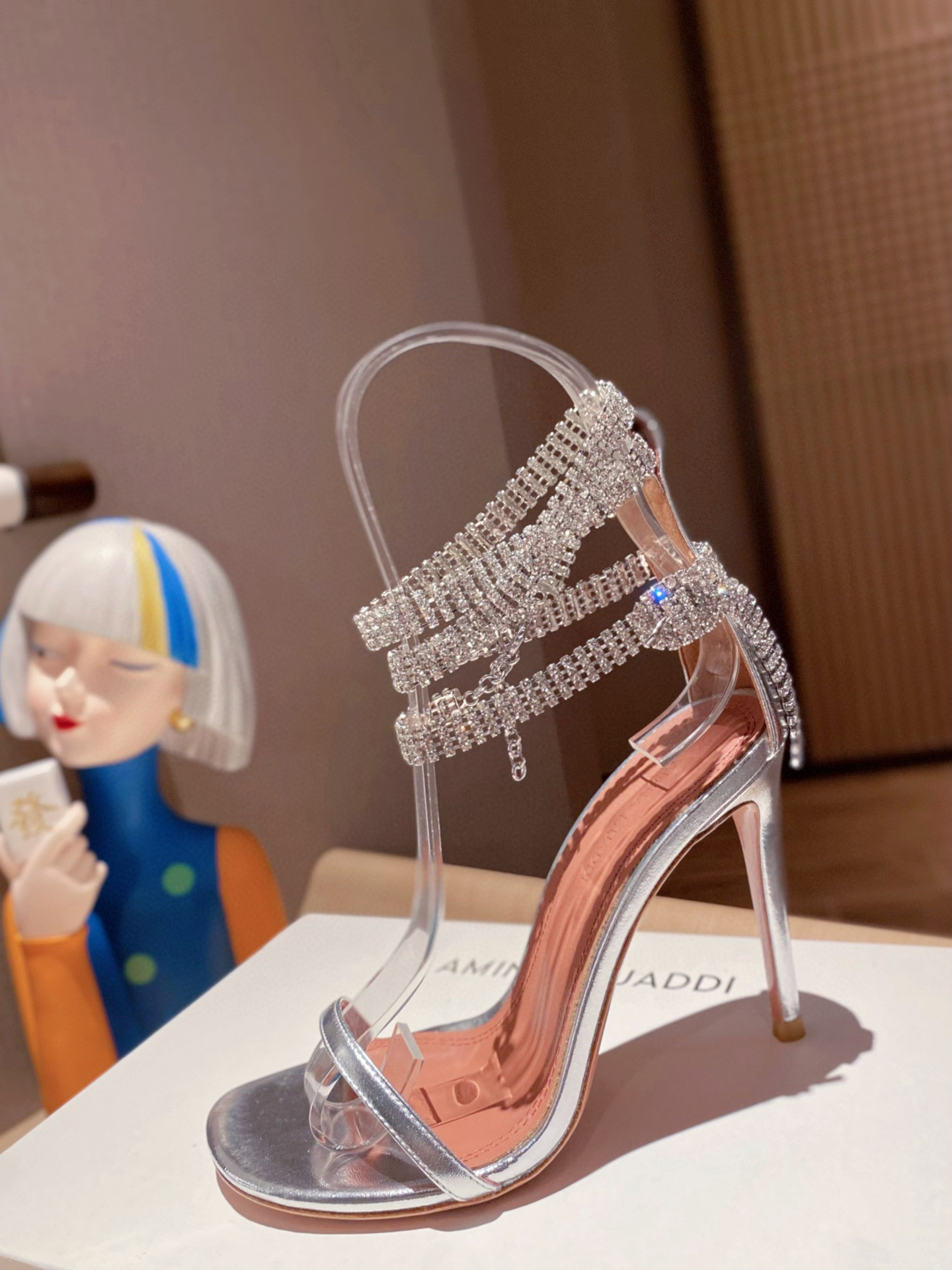 Bagsaaa Amani Muaddi Giorgia Crystal Sandal Silver Mirror - 105mm