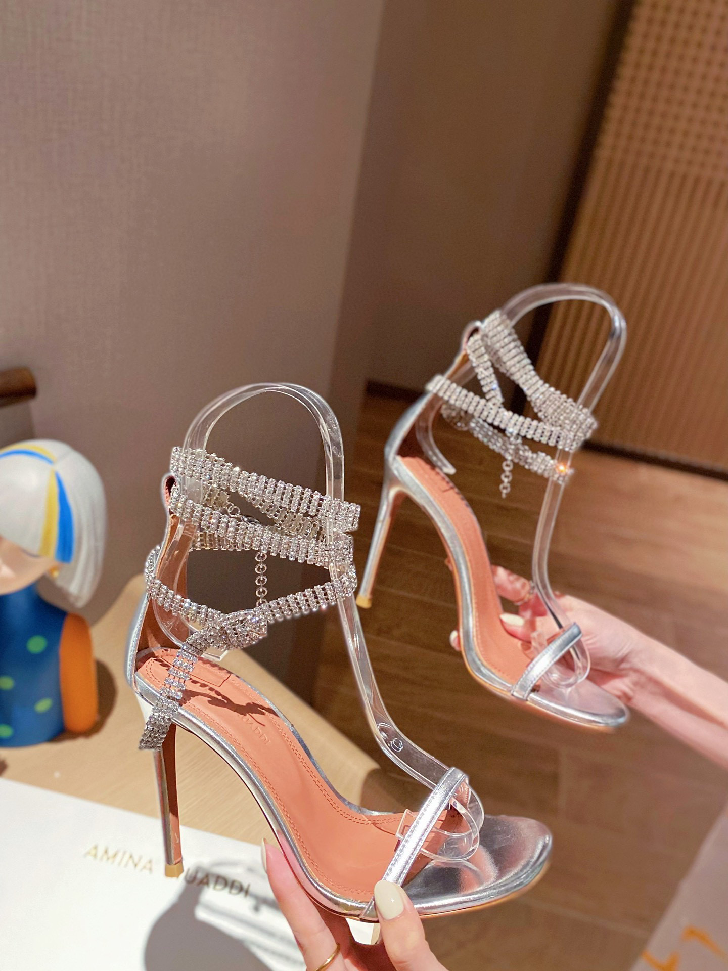 Bagsaaa Amani Muaddi Giorgia Crystal Sandal Silver Mirror - 105mm