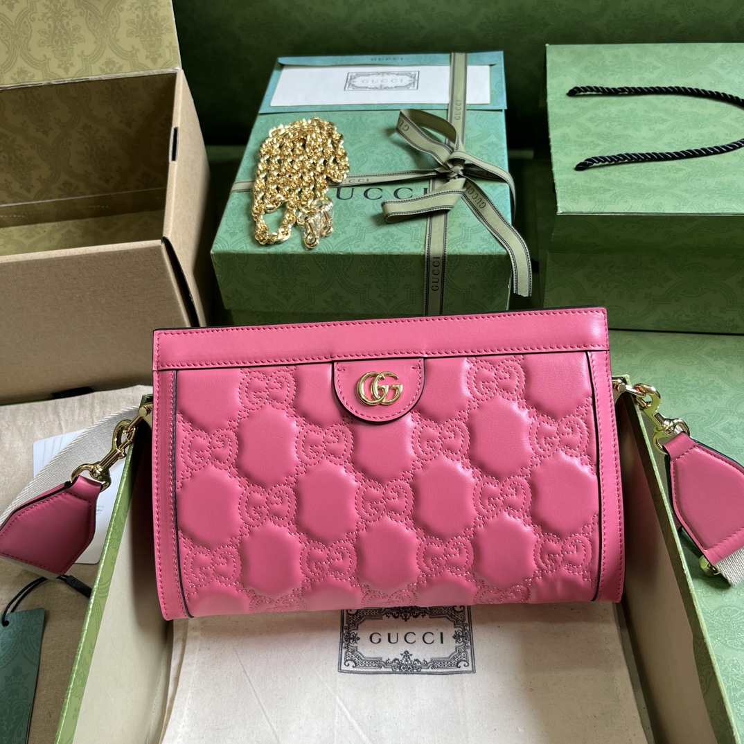 Bagsaaa Gvc*1 GG Matelasse Shoulder Bag In Pink Leather - 26*17.5*8cm