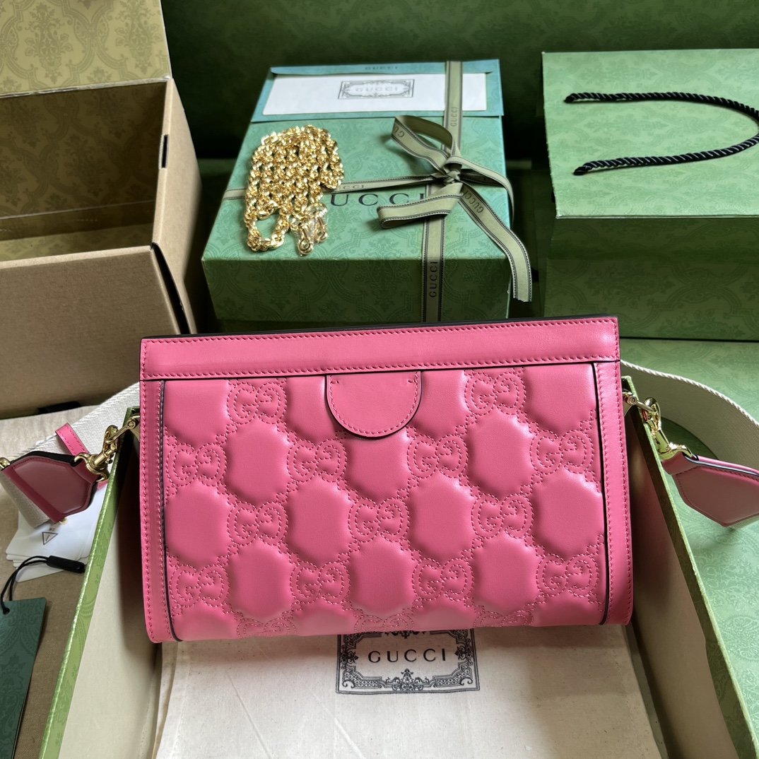 Bagsaaa Gvc*1 GG Matelasse Shoulder Bag In Pink Leather - 26*17.5*8cm