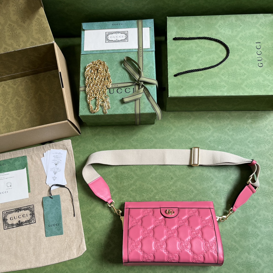 Bagsaaa Gvc*1 GG Matelasse Shoulder Bag In Pink Leather - 26*17.5*8cm